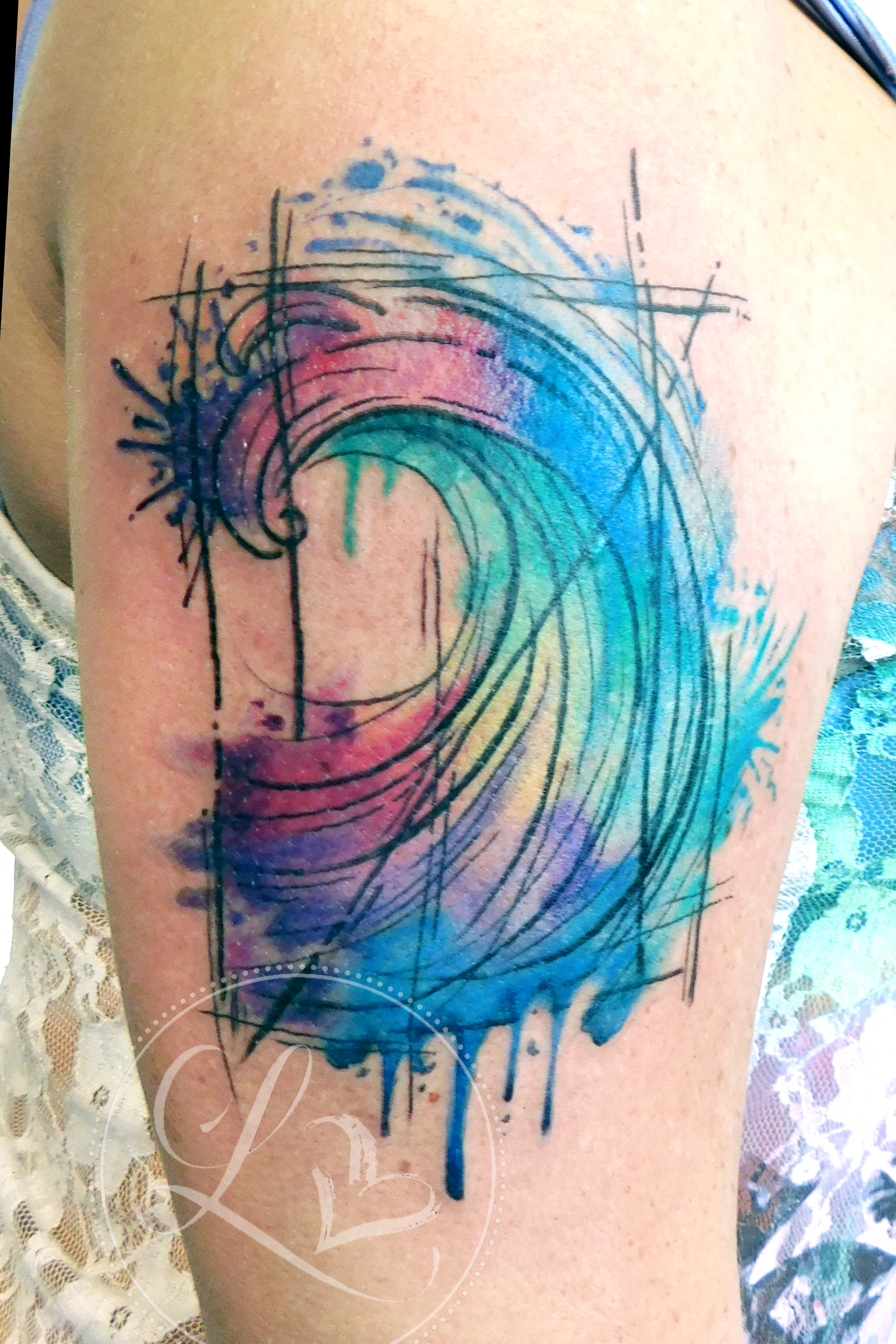 Tattoo tagged with: abstract, tatuajes, big, jay freestyle, watercolor,  side, blue, freehand, wave, tatuaje, ocean | inked-app.com