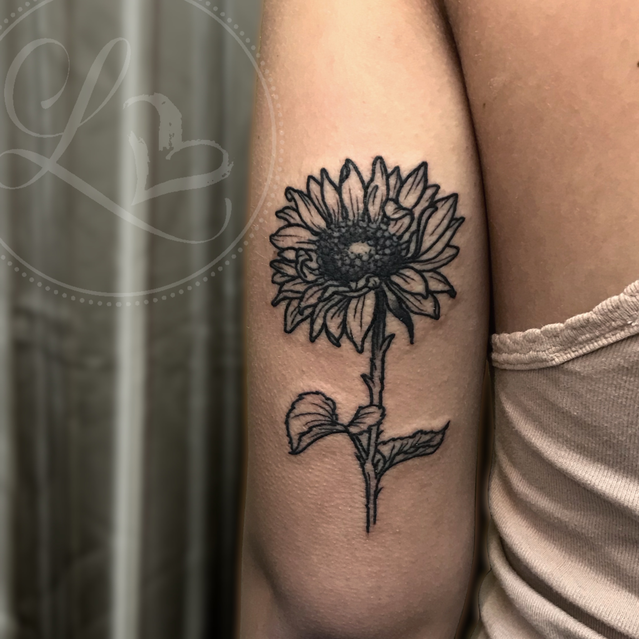 sunflower flower floral linework tattoo
