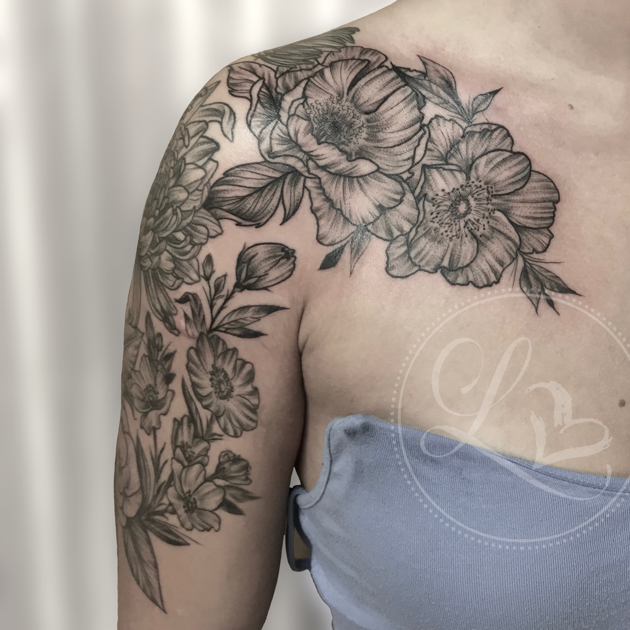 floral flowers half sleeve chest tattoo