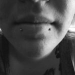 "Snake bites," double lower-lip piercings with a 16g standard labret - done by Lhena - Queen of Hearts, Wailuku, Maui.