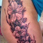 Cherry blossom sakura flower floral realistm black and grey tattoo - by QOH tattoo artist Leilani