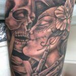 Day of the dead dia de los muertes sugar skull portrait realistm black and grey tattoo - by QOH tattoo artist Leilani