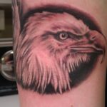 American bald eagle portrait black and grey tattoo - by QOH tattoo artist Leilani