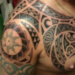Tribal Polynesian chest shoulder tattoo - by QOH tattoo artist Leilani