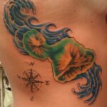 Maui Hawaii waves compass color tattoo - by QOH tattoo artist Leilani